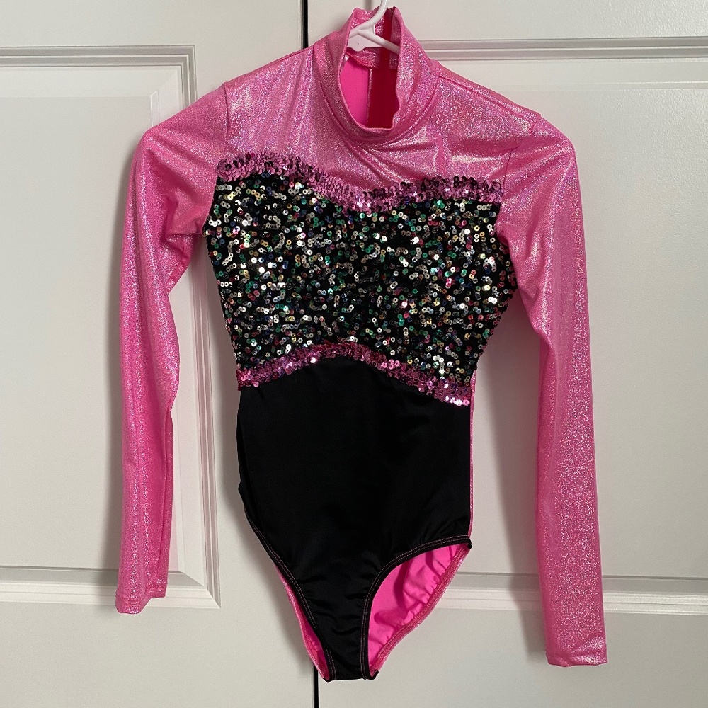 Just For Kix Leotard Pink / Black Sequin "Heart of Love" Adult XS